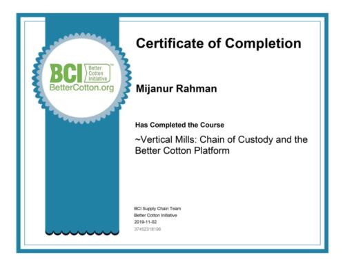 Vertical Mills Chain of Custody and the Better Cotton Platform